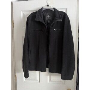 Express Mens Wool Blend Jacket L Black Winter Full Zip Lined Collared Coat EUC